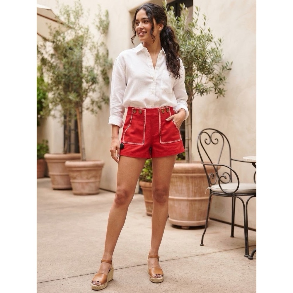PILCRO by Anthropologie Kit High-Rise Whipstitch Utility Shorts Red NWT SIZE 27